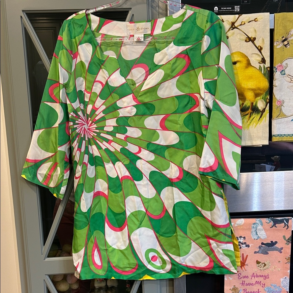 JB by Julie Brown Silk Green and Pink Swirl Top 4 Mod Retro